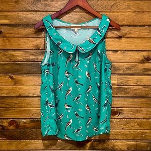 Just As Imagined Sleeveless Top in Green Birds